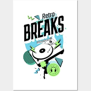 BREAKBEAT  - Retro Breaks Y2K (black/blue/green) Posters and Art